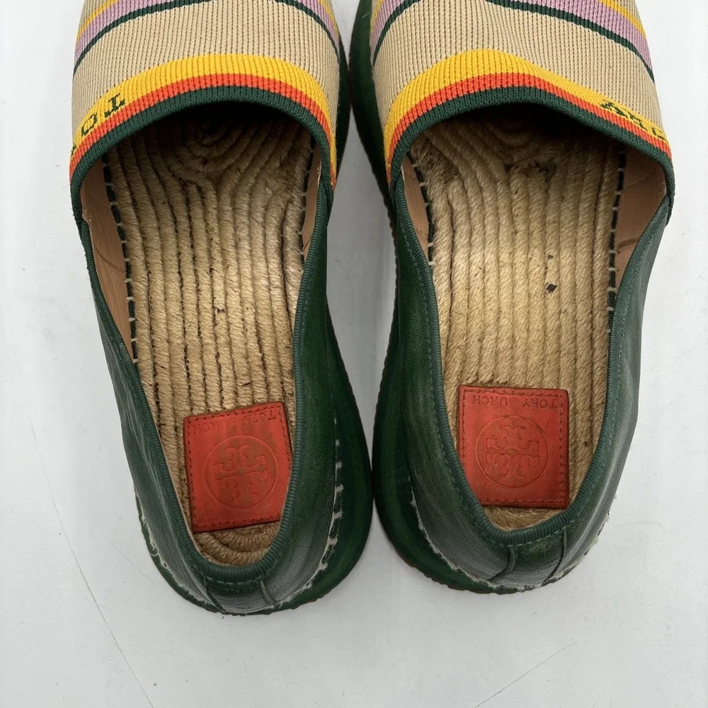 Tory‎ Burch Daisy Espadrille Slip On Sneakers Women's 10 M Knit Striped Green